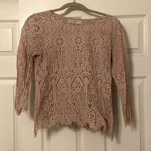 LOFT lace pink 3/4 sleeve shirt. Size S